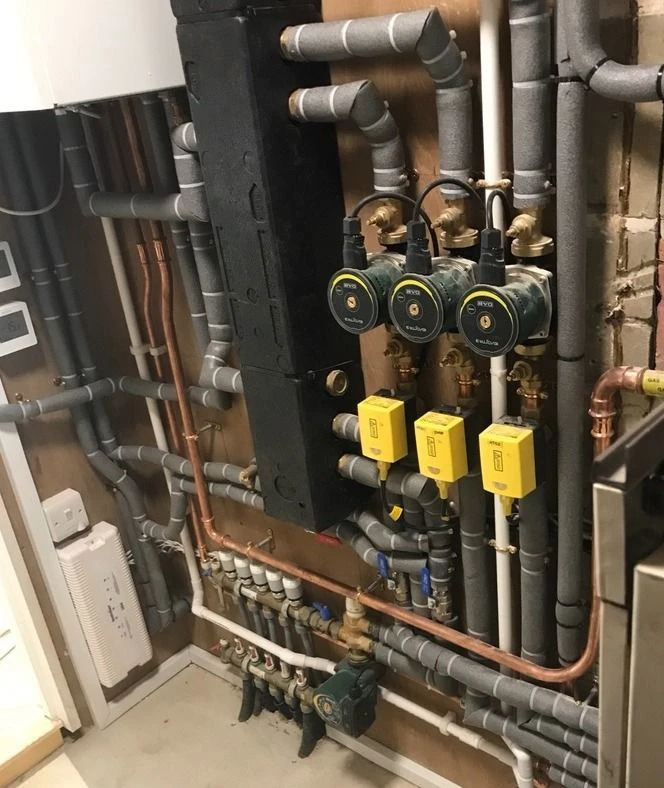 Central heating system valves and pipework